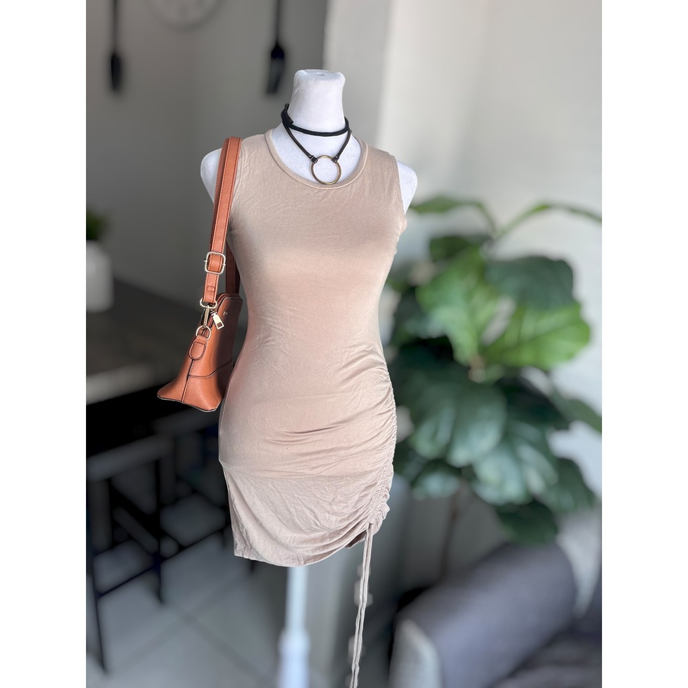 Antistar XS Tan Side Ruching Bodycon Mini Dress